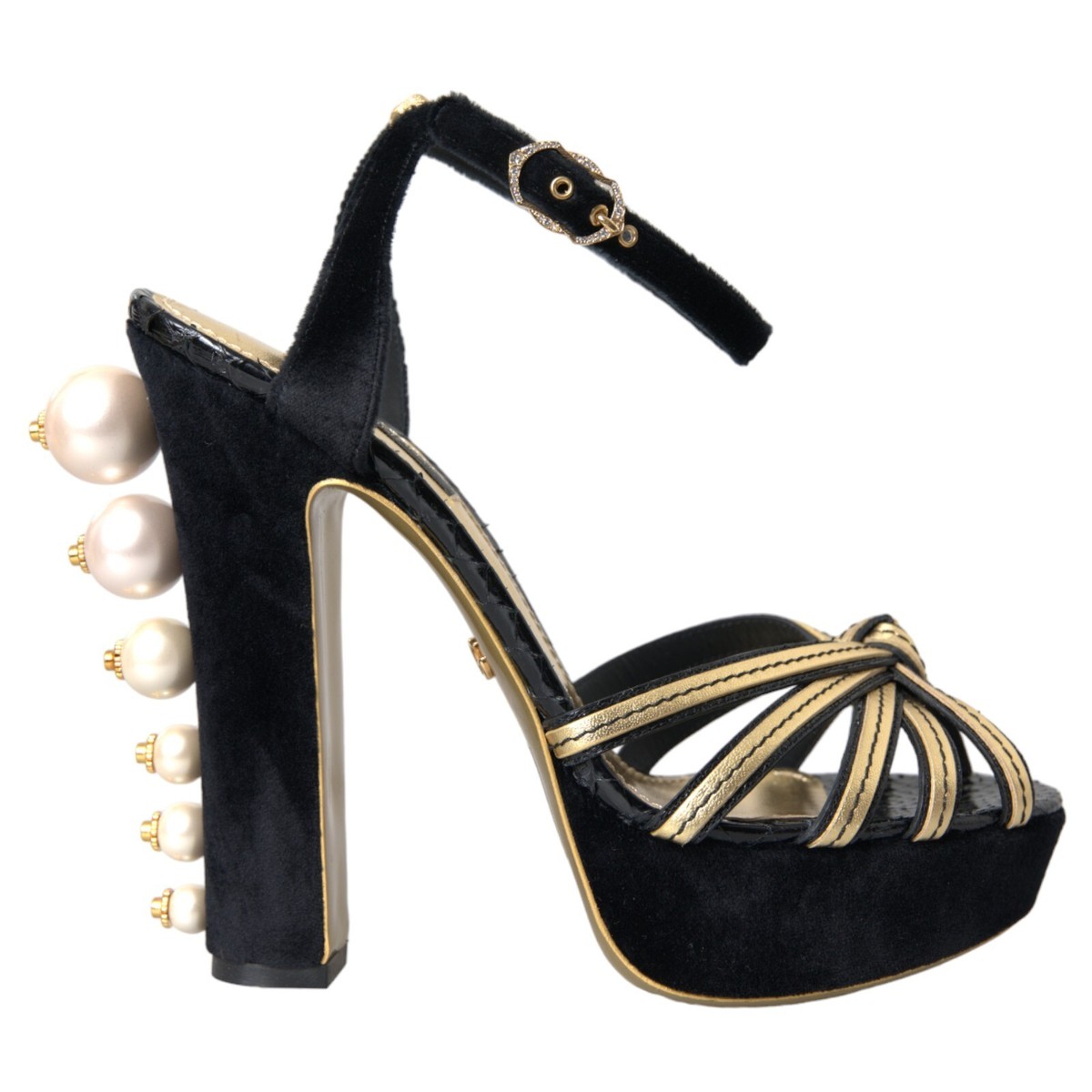 DOLCE & GABBANA Shoes Black Gold Embellished Heels Sandals
