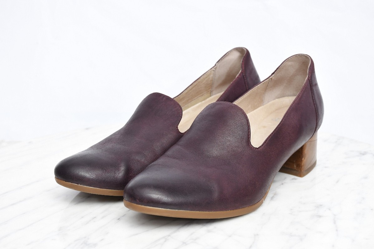 Dansko Women's Preston Wine Burnished Nubuck Block Heel Loafers