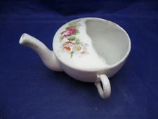 ANTIQUE INVALID FEEDER  DECORATED WITH MIXED BOUQUET OF COLORFUL FLOWERS