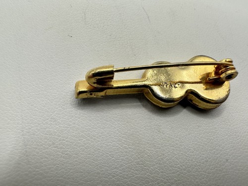 VTG Guitar Micro mosaic Gold Tone Pin Brooch Signed Italy Estate Sale Read - Picture 6 of 10