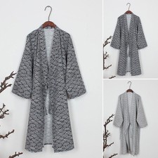 Black/Gray Bathrobe Men's Kimono Yukata Cotton Japanese Loose Nightwear