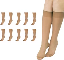 L'eggs Everyday Women's Nylon Knee Highs Reinforced Toe Sun Tan 10 Pack New