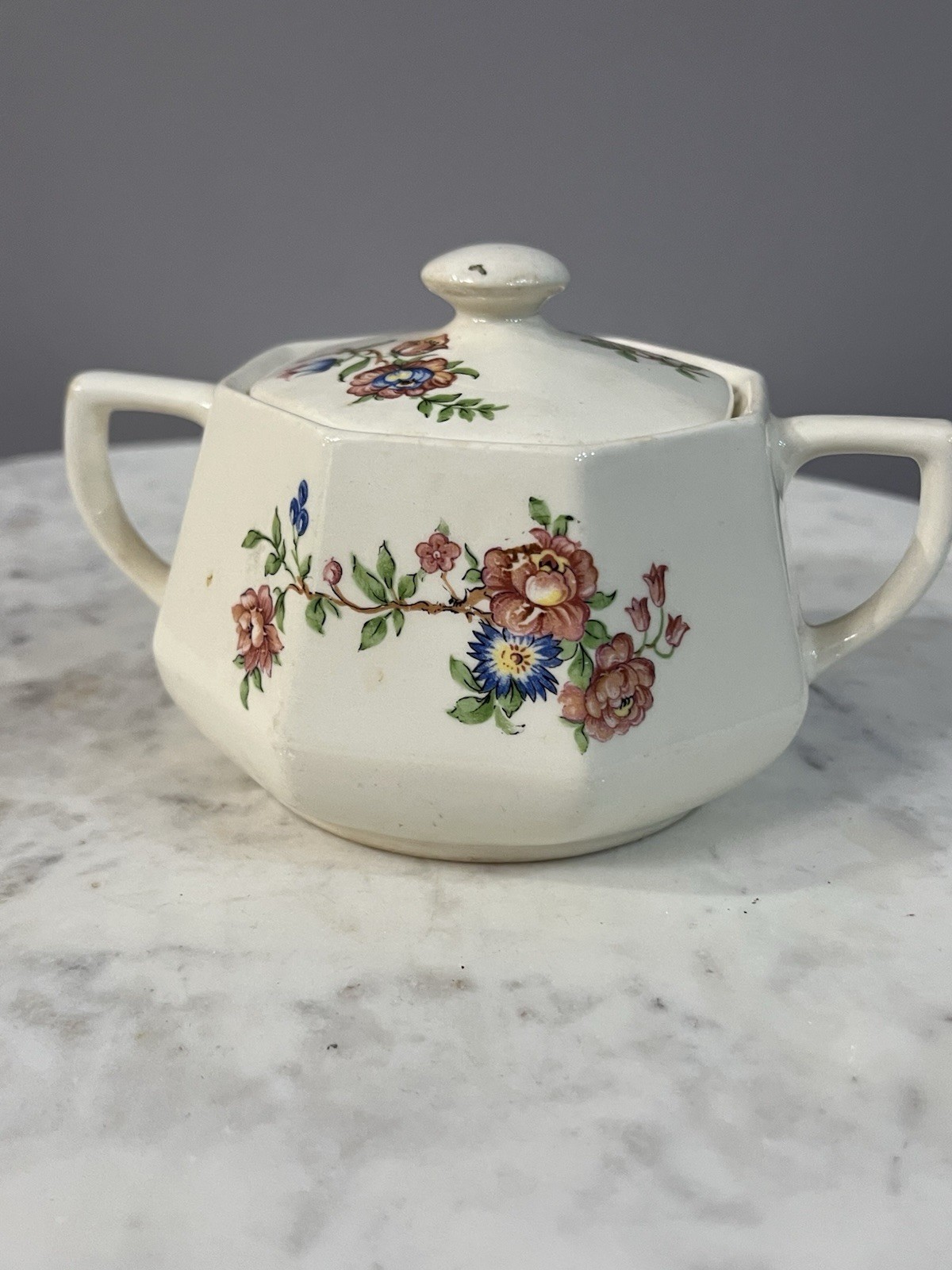 vintage Royal Doulton Old Leeds Sprays lidded sugar bowl