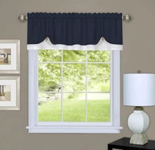 Achim Soft Window Darcy Double Layer Curtain Valance Navy & White 58" W x 14" L