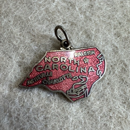Vintage North Carolina Charm Raleigh Asheville Charlotte Red Enamel Map State