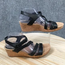 Baretraps Sandals Womens 11 M Finna Ankle Strap Black Faux Leather Wedge Heels