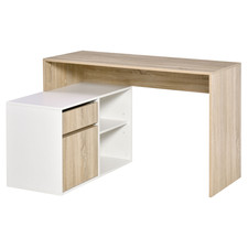 Image of L-Shaped Corner Computer Desk Oak & White 120x92x75.5cm Drawer Shelves Compact.