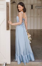 Show Me Your Mumu Clarissa Corset Dress Womens XS Steel Blue Luxe Satin Bridal