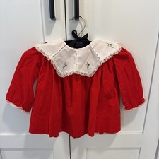 Vintage 18 MOS Toddler Nannette Dress  ADORABLE Red With White Floral Collar