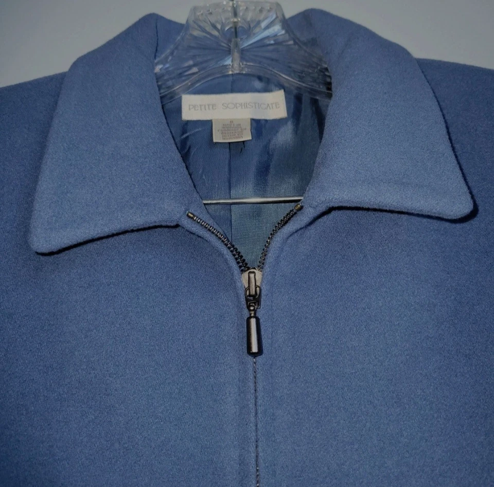 Chaqueta forrada con cremallera completa azul cachemir lana Petite Sophisticate para mujer talla 6 Foto 3 de 4