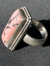 Vintage Sterling Silver Pink Stone Statement Ring Size 7.5  7.75
