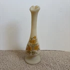 Fenton Matte Custard Glass Daisy Vintage Bud Vase Hand Painted Artist Signed 8”