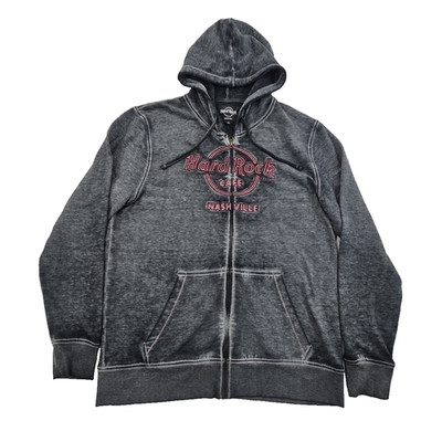 Hard Rock Cafe Nashville Full Zip Hoodie Men's XXL Acid Black Embroidery
