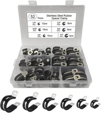 52pc Rubber Cushion Insulated Clamp Stainless Steel Cable Clamps Assortment Kit