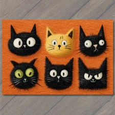 Art Print Quirky Wide Eyed Cats Illustration Playful Feline Scene Halloween