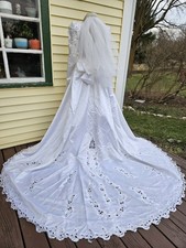 Vintage 80s/90s Alfred Angelo Wedding Dress with Train and Veil Headband - READ