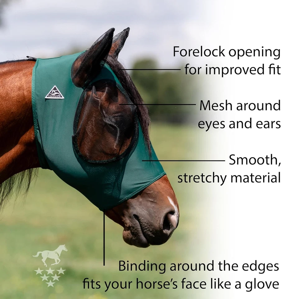 Small Cob Emerald Horse Fly Mask With Stretchy Mesh Ears And Forelock Opening - Image 2 of 2