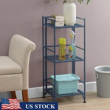 3 Tier Folding Metal Shelf Storage Unit Easy Assembly Freestanding Home Office