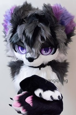コスプレ Fursuit Long Fur Husky Fox Mascot Head Party Halloween Fur Cosplay