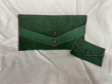 Vintage Green Suede Clutch And Change Purse