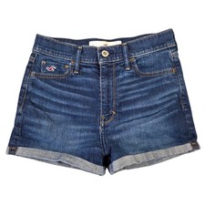 Pantaloncini Hollister High Rise denim lavaggio scuro con polsini blu donna taglia 0 Y2k estivi
