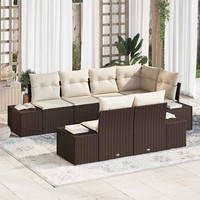 7-Teilige Garten-Sofa-Set Mit Kissen Braun Poly-Rattan