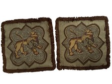 Aubusson Pillow Cover Tapestry French Heraldic Lion 18” X 18” Pair