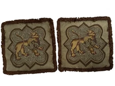 Aubusson Pillow Cover Tapestry French Heraldic Lion 18” X 18” Pair
