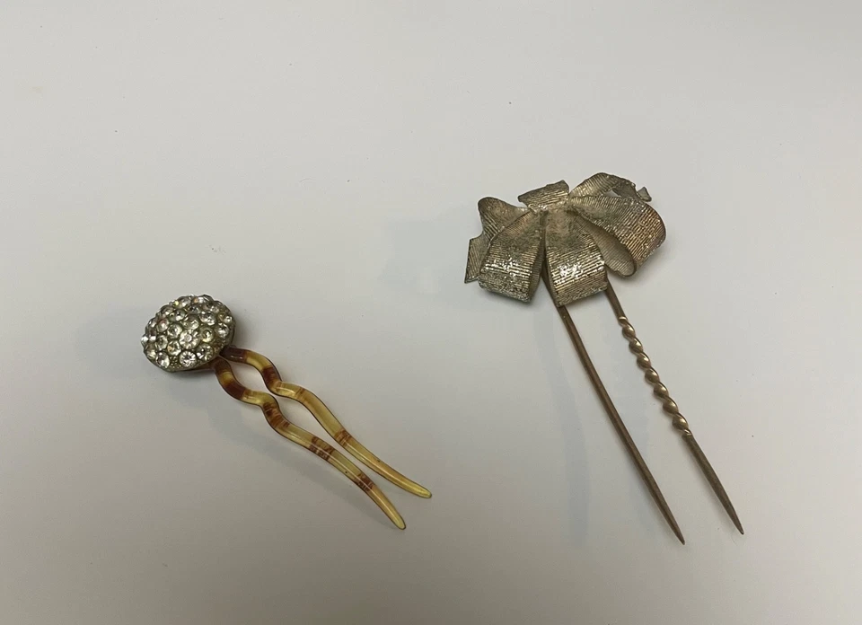 De Colección Pasadores de Pelo Mujer Redondos Estrás Tortuga Pin Plata Metal Bisagras Pin Foto 2 de 4