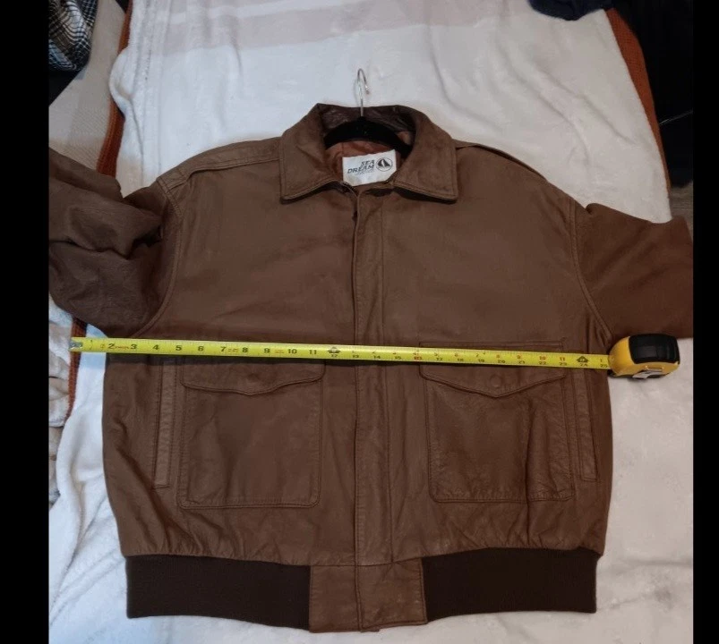 Vintage 90's Y2k T Leather Jacket Men's SZ L Bomber Thrashed Distress Sea Dream  - Image 3 of 4