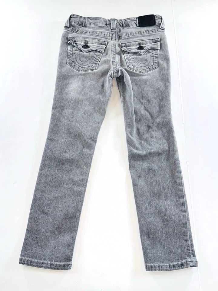 Pantalones de mezclilla True Religion grises ajustados de cintura elástica con parches talla 7 Foto 2 de 4