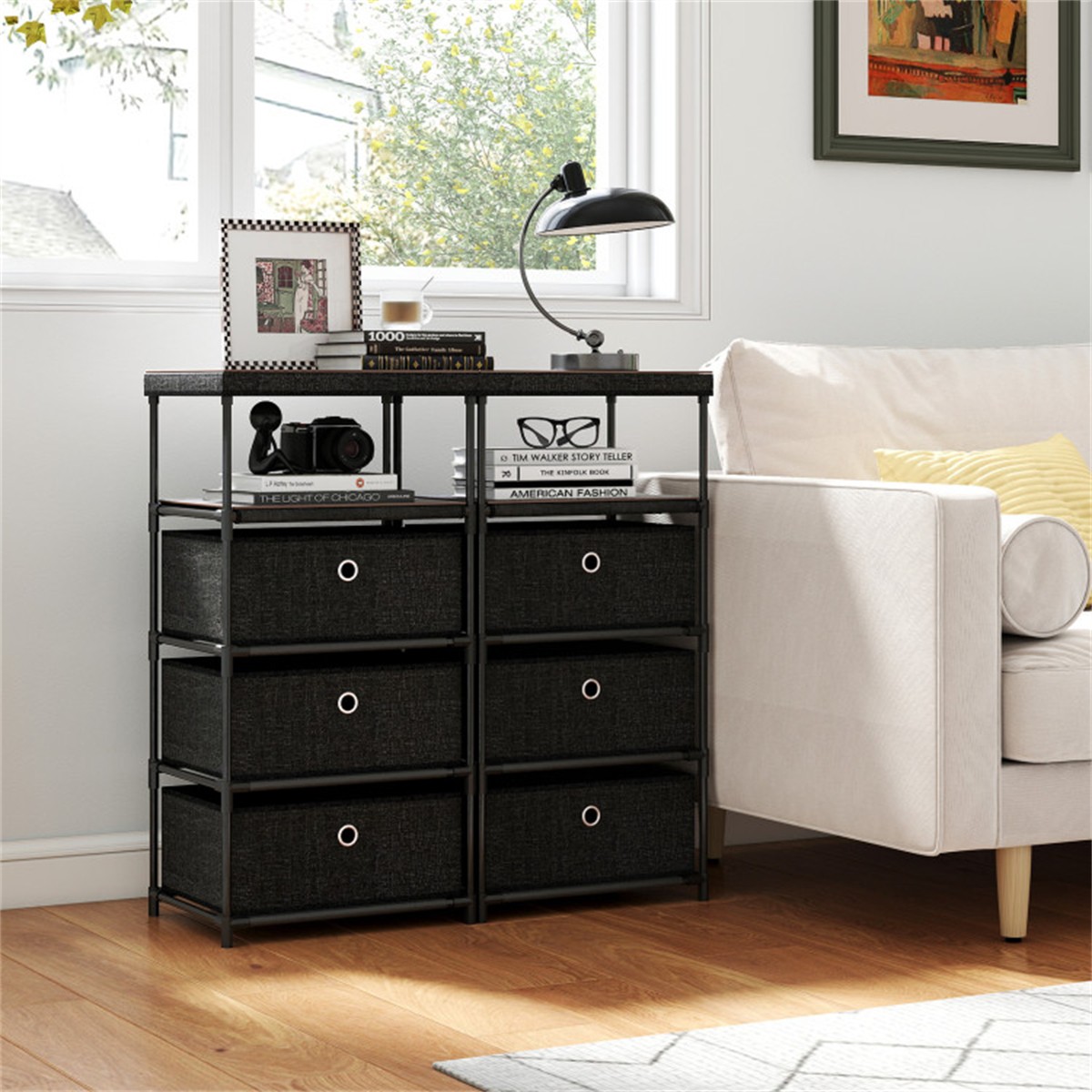 3-Drawer Fabric Storage Cabinet: Removable Foldable Drawers, Industrial Wood Top