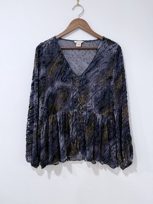 Sundance Silk Blend Velvet Burnout Peplum Blouse Boho Witch Small