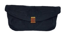 VTG Genuine Corde' 40s Black Clutch Art Deco Evening Hand Bag Hook Latch Closure