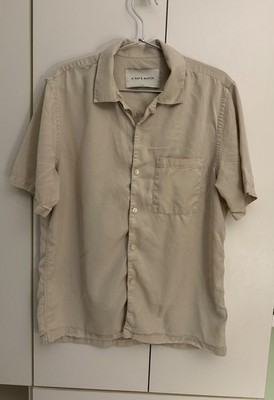 A Day's March Tan Sand Short Sleeve Shirt - 100% Tencel - Made Portugal - Small