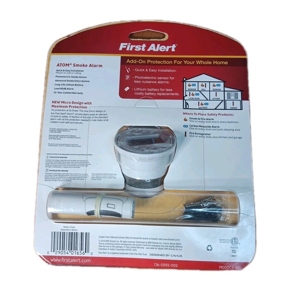 First Alert Smoke Alarm Micro Design Eco Friendly 10 Year Battery P1010 ...