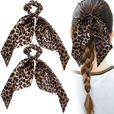 2pcs Leopard Print Bow Hair Tie, Elastics Non-Slip Bow Scrunchies Band, Soft
