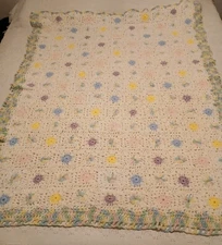 Baby Blanket Lap Blanket White Pink Blue Handmade