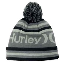 Hurley Ragland Beanie Knit Stocking Hat w/ Pom Black  Gray One Size Fits Most