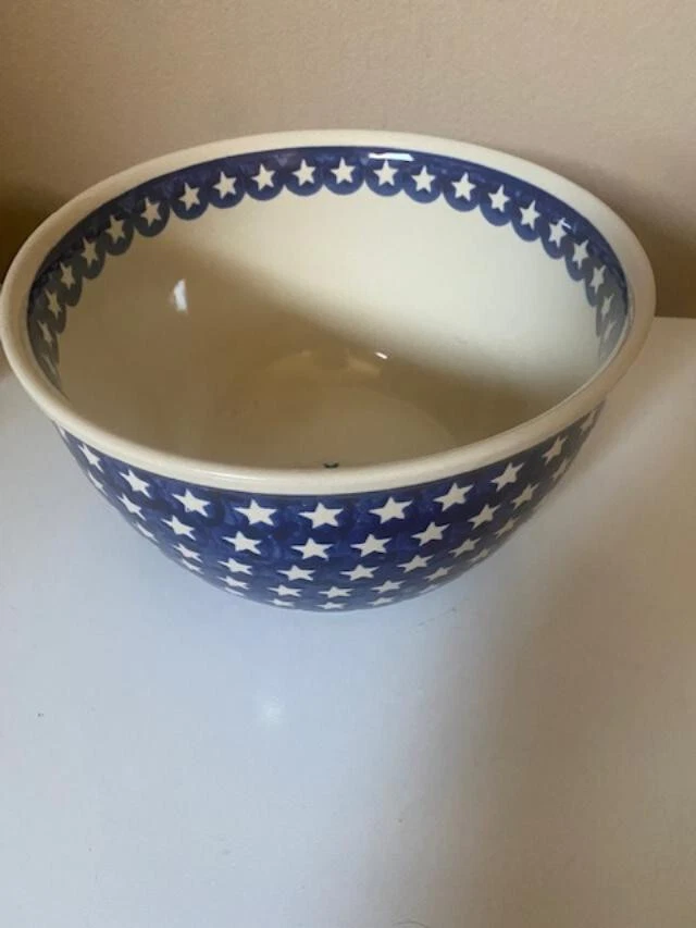 2 Boleslawiec Large Mixing Bowls Set Star Pattern (10 1/4"x 5 7/8" )(8 x 4 3/4")