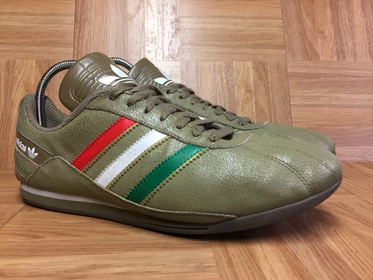 RARE Adidas TR 2010 Italia Italy Crackled Leather Men s Sz 9 Olive Green Flag