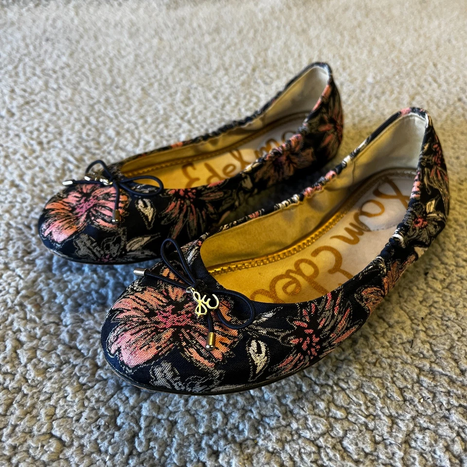 Sam Edelman Ballet Pisos Mujer 6 Negro Rosa Cuero Felicia Arco Dije Foto 3 de 4