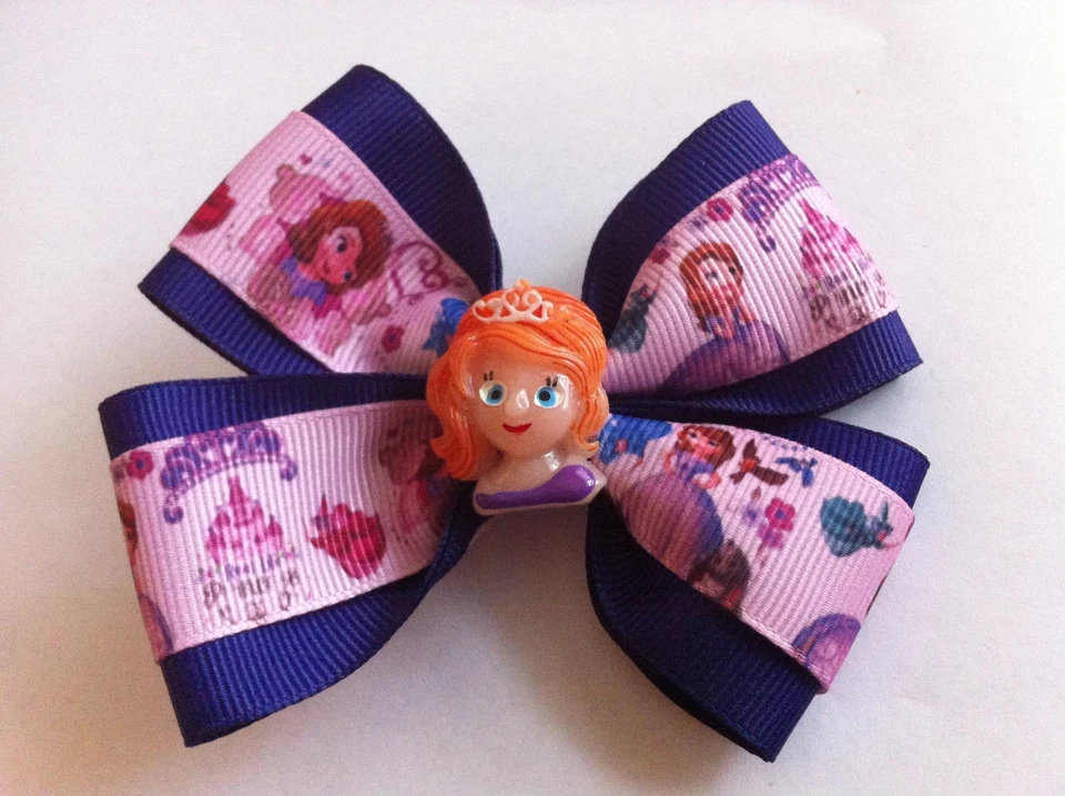 Moño de pelo para niñas de 4" de ancho Sofía the First Royal púrpura grosgrain pasador francés #2 Foto 2 de 3