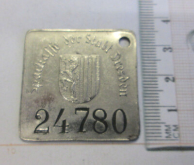 Metal plaque: SPARKASSE DER STADT DRESDEN with coat of arms - numbered: 24780