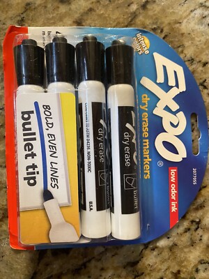 Expo 4pk Bullet Dry Erase Markers Black *NEW* Bullet Tip Office Supplies