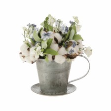 NEW RAZ Imports 7" Farmhouse Teacup Cotton Boll Potted Flower Arrangement Decor