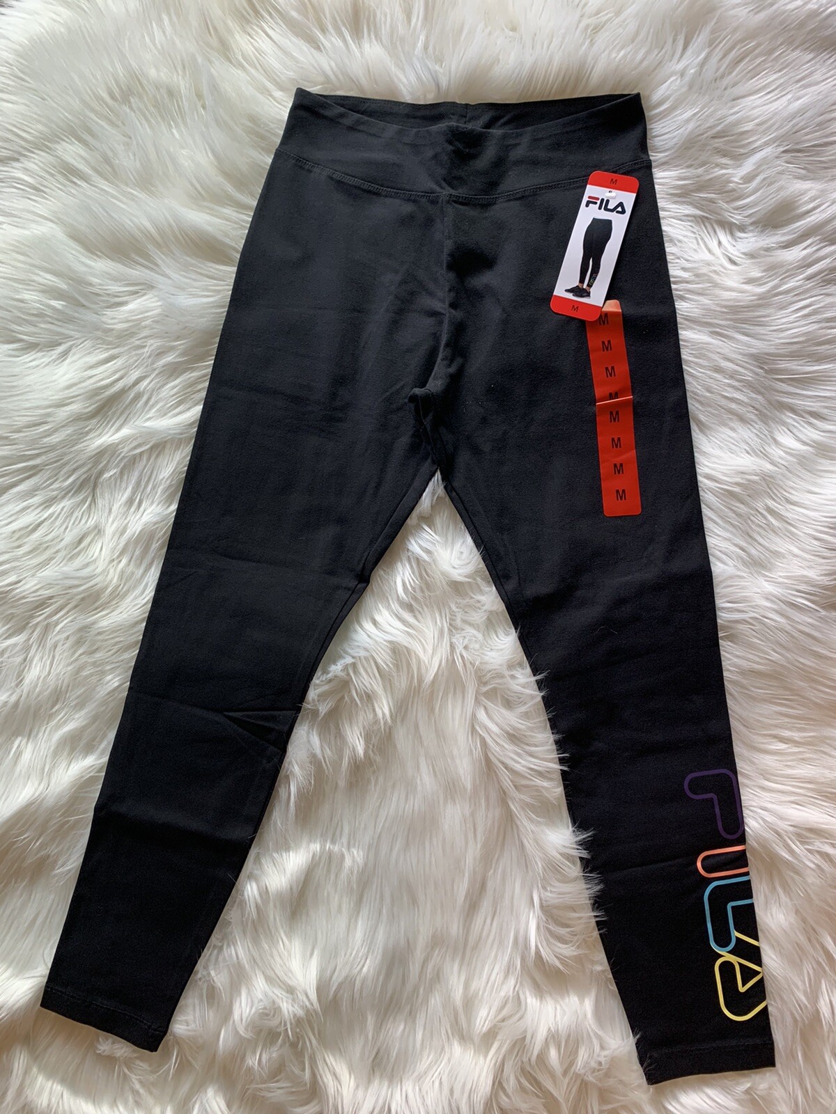 Leggings donna FILA multicolore con logo vita alta nuovi con etichette nero taglia media