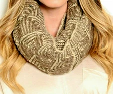 Scarf Infinity Tan 58"x16" Diamond Pattern Open Weave Multiple Ways to Wear