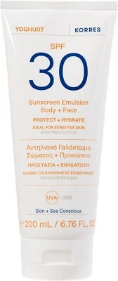 Korres Yogurt Crema Solare Emulsione Corpo + Viso SPF30 UVA UVB Crema Solare 200ml - Nuovo