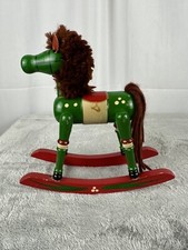 Miniature Vintage Handmade Wood Rocking Horse Toy for Display or Decoration